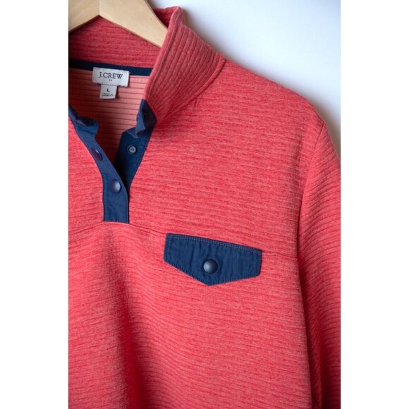 J. CREW Women's Size L Snap Front Quilted Ribbed Sweatshirt Pullover Coral - Picture 3 of 9